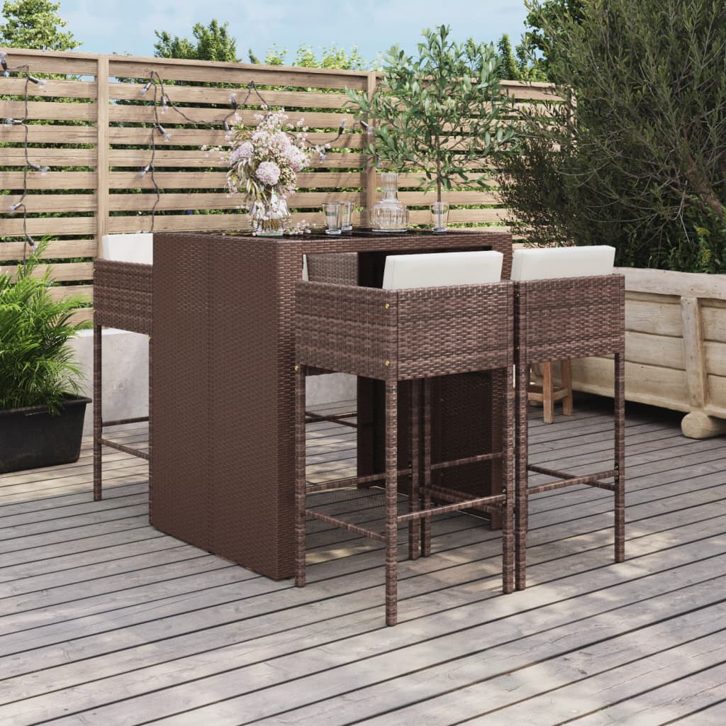 Set Bar Da Giardino 5 Pz Con Cuscini In Polyrattan Marrone