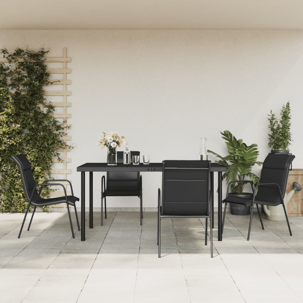 Set Da Pranzo Da Giardino 5 Pz Nero In Acciaio E Textilene
