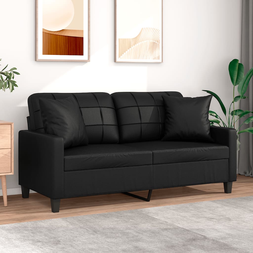 Divano A 2 Posti Con Cuscini Nero 140 Cm In Similpelle