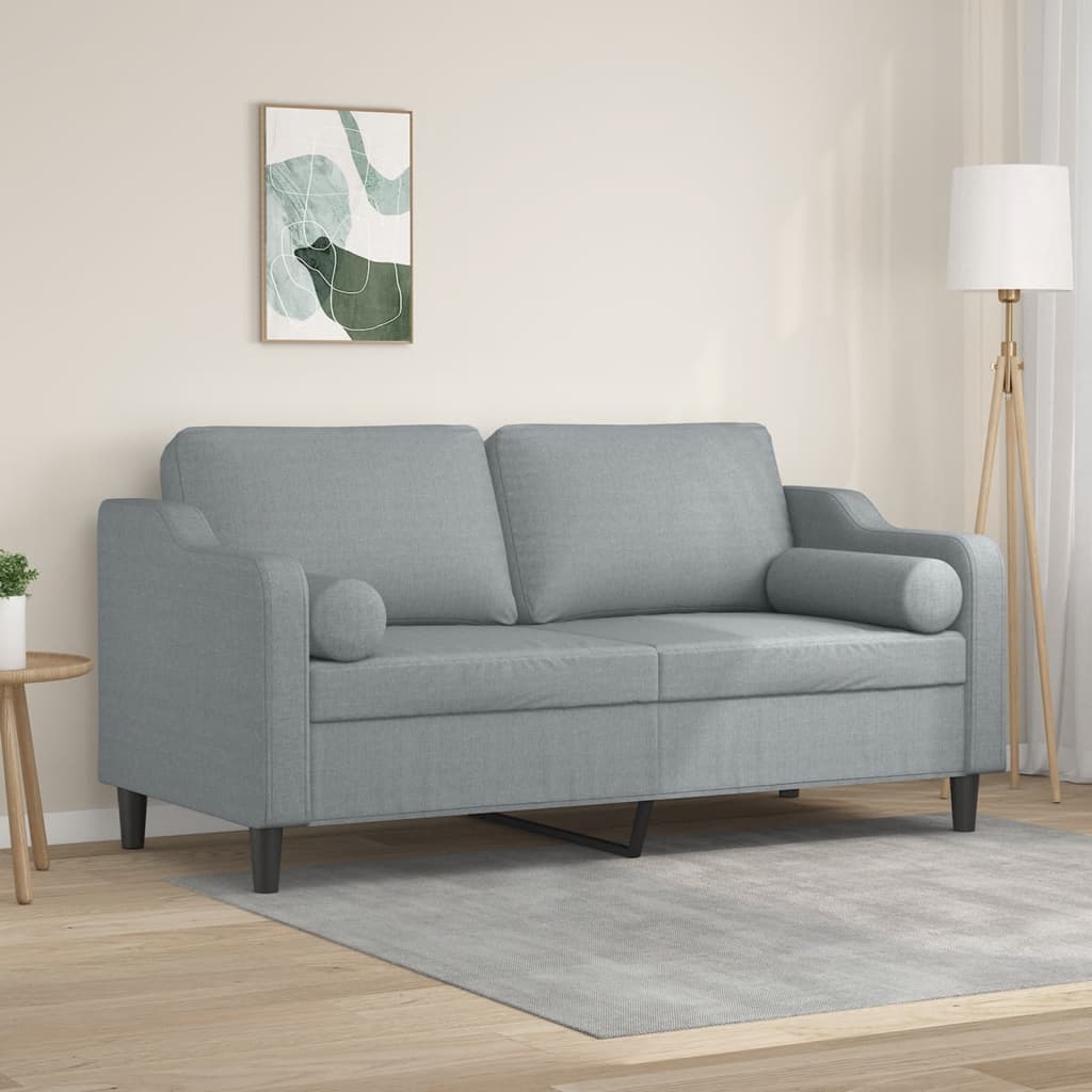 Divano A 2 Posti Con Cuscini Grigio Chiaro 140 Cm In Tessuto