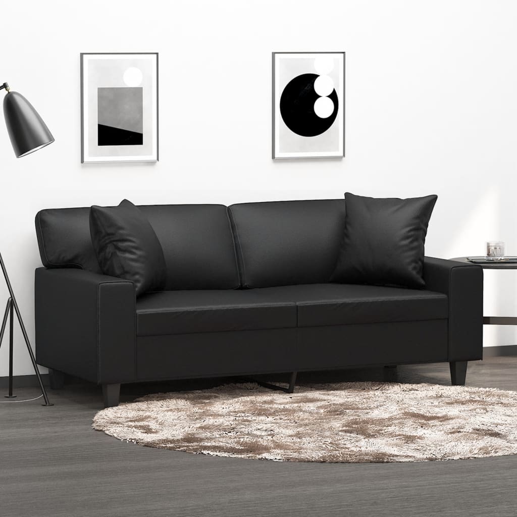 Divano A 2 Posti Con Cuscini Nero 140 Cm In Similpelle