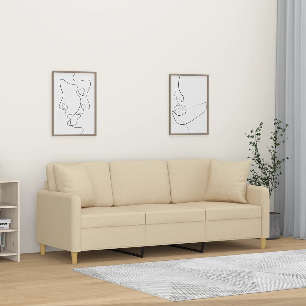 Divano A 3 Posti Con Cuscini Crema 180 Cm In Tessuto