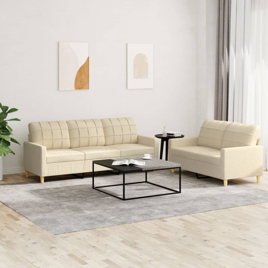 Set Di Divani 2 Pz Con Cuscini Crema In Tessuto