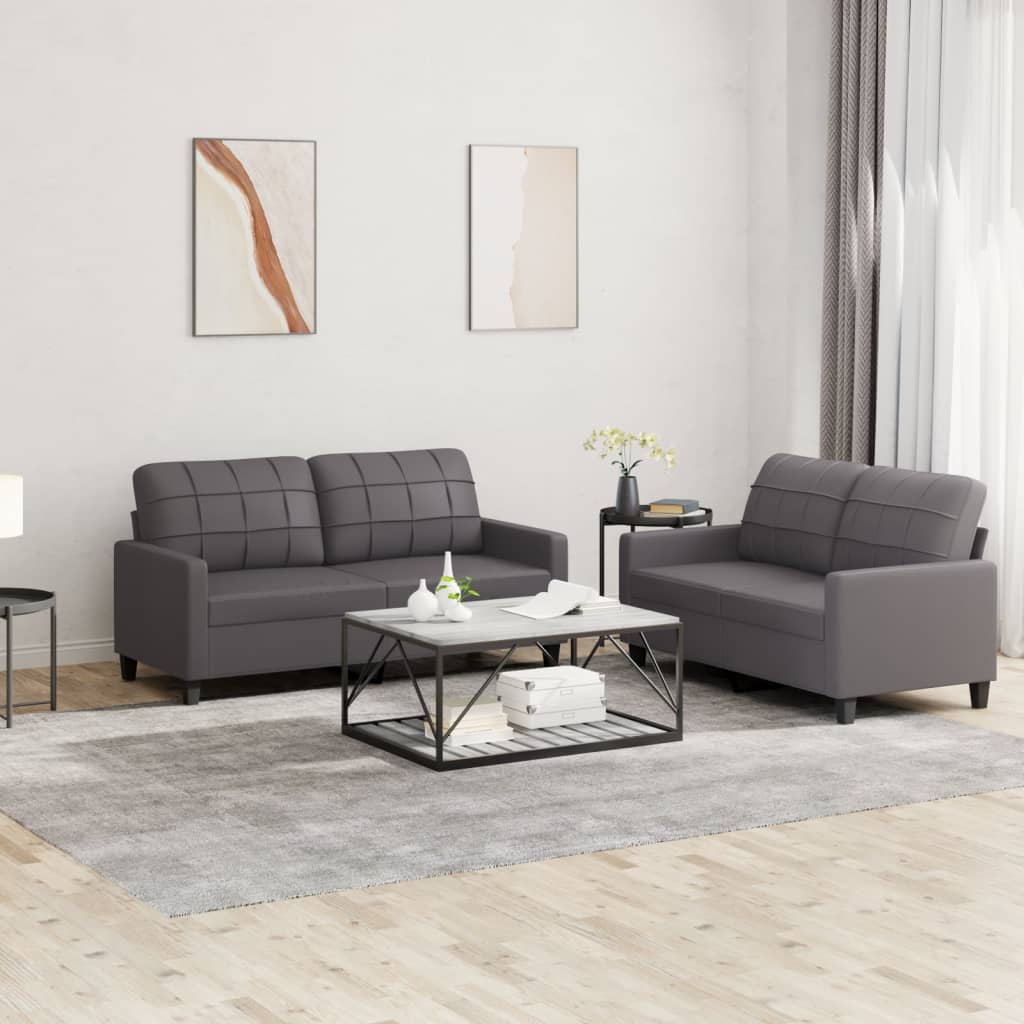 Set Di Divani 2 Pz Con Cuscini Grigio In Similpelle