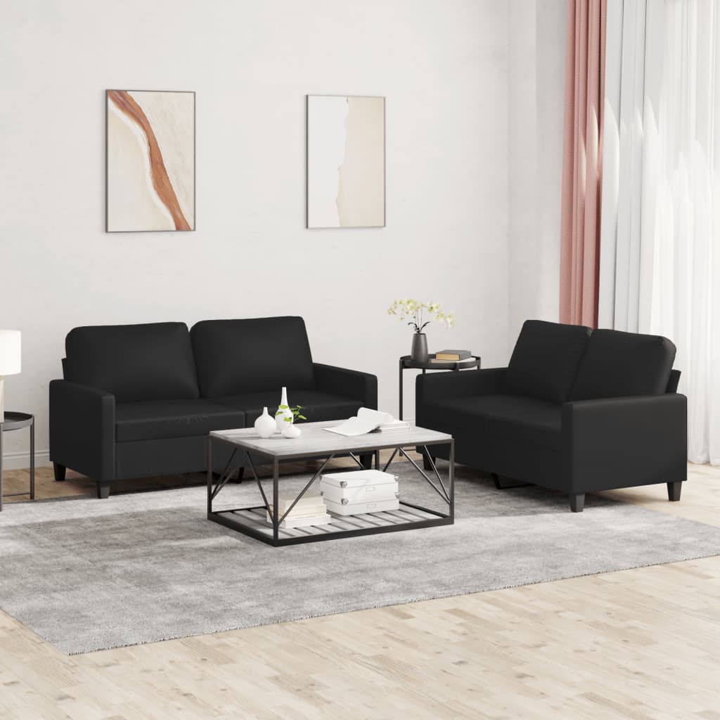 Set Di Divani 2 Pz Con Cuscini Nero In Similpelle