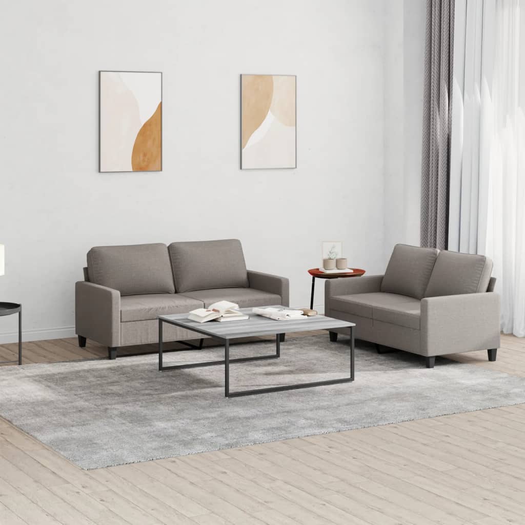 Set Di Divani 2 Pz Con Cuscini Tortora In Tessuto