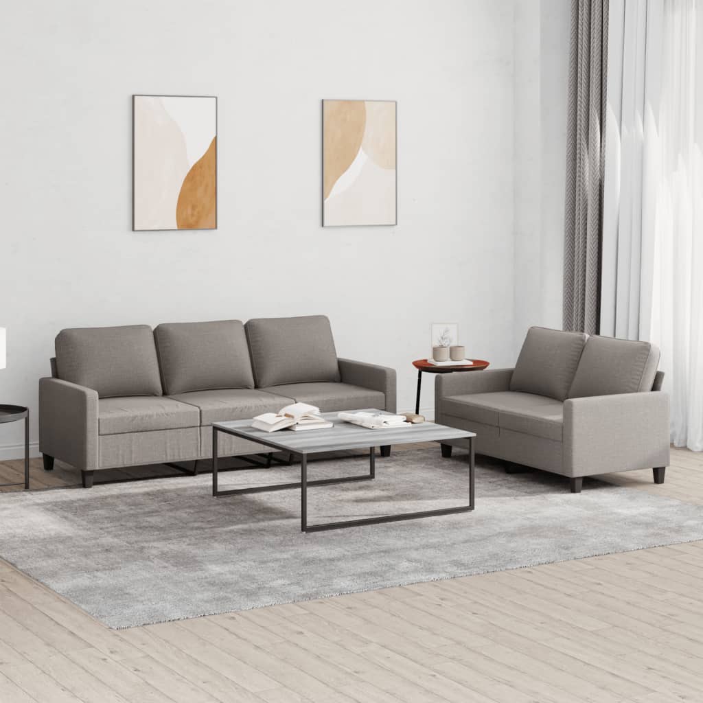 Set Di Divani 2 Pz Con Cuscini Tortora In Tessuto