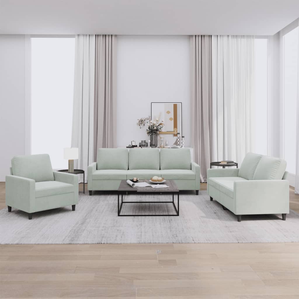 Set Di Divani 3 Pz Con Cuscini Grigio Chiaro In Velluto