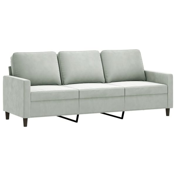 Set Di Divani 3 Pz Con Cuscini Grigio Chiaro In Velluto - Image 5