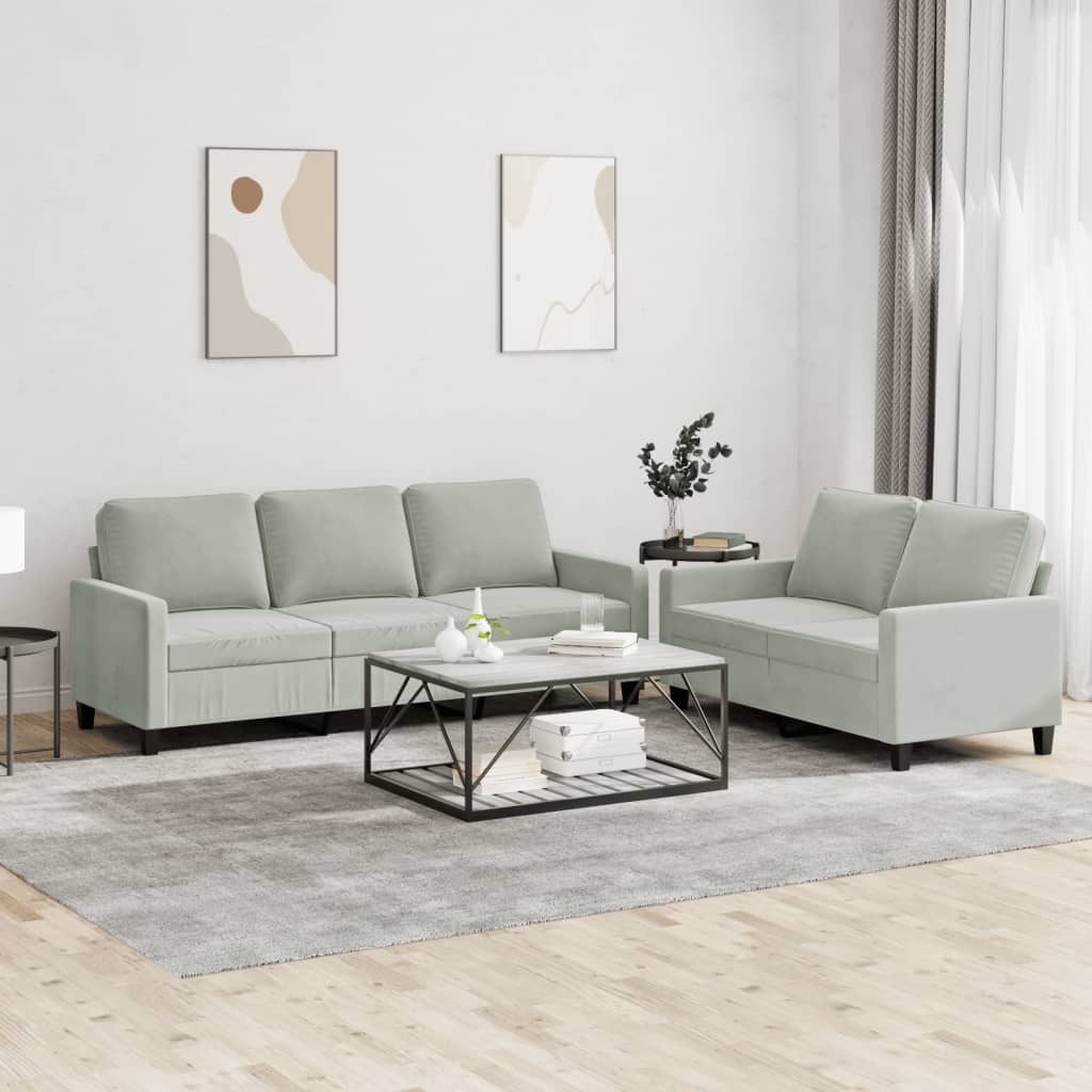 Set Di Divani 2 Pz Con Cuscini Grigio Chiaro In Velluto