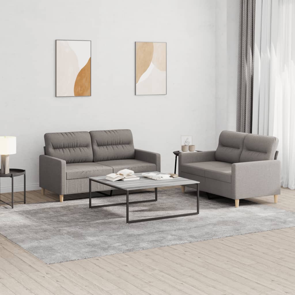 Set Di Divani 2 Pz Con Cuscini Tortora In Tessuto