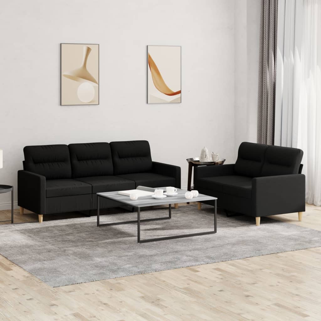 Set Di Divani 2 Pz Con Cuscini Nero In Tessuto