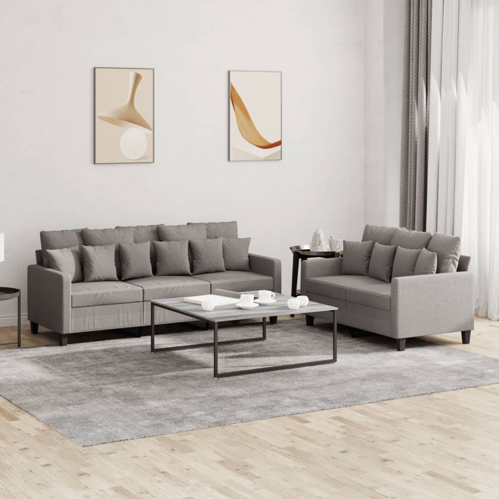 Set Di Divani 2 Pz Con Cuscini Tortora In Tessuto