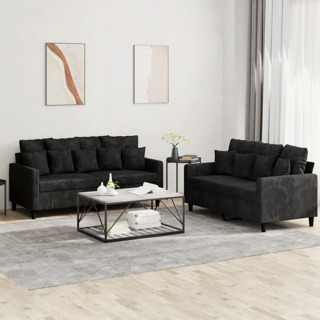 Set Di Divani 2 Pz Con Cuscini Nero In Velluto