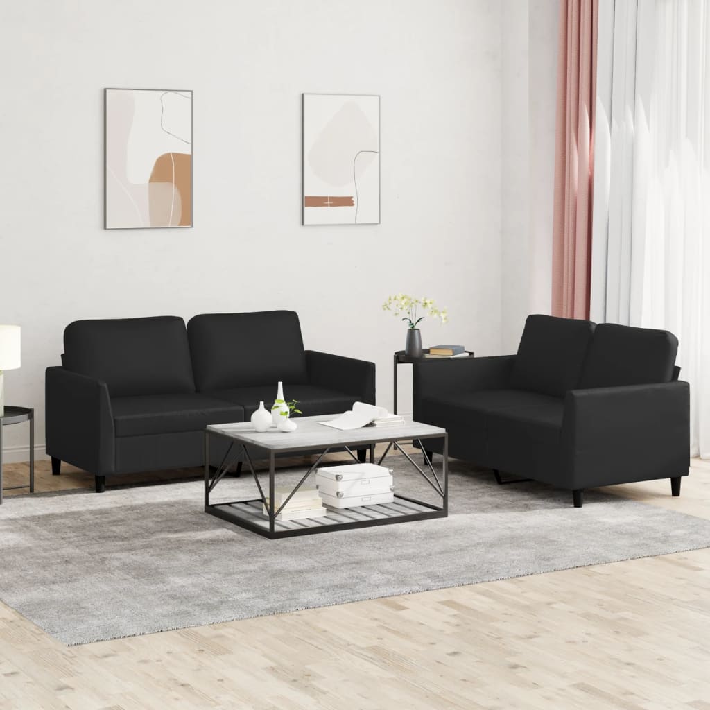 Set Di Divani 2 Pz Con Cuscini Nero In Similpelle