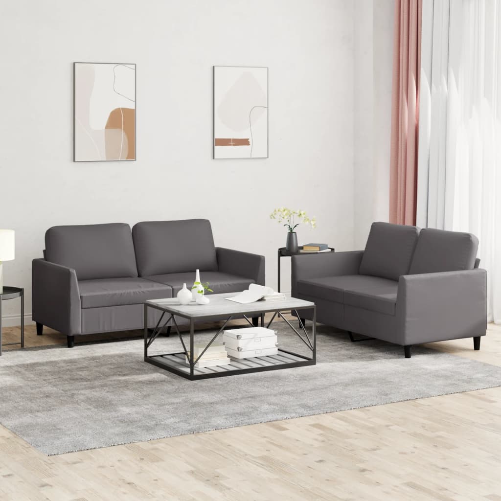 Set Di Divani 2 Pz Con Cuscini Grigio In Similpelle
