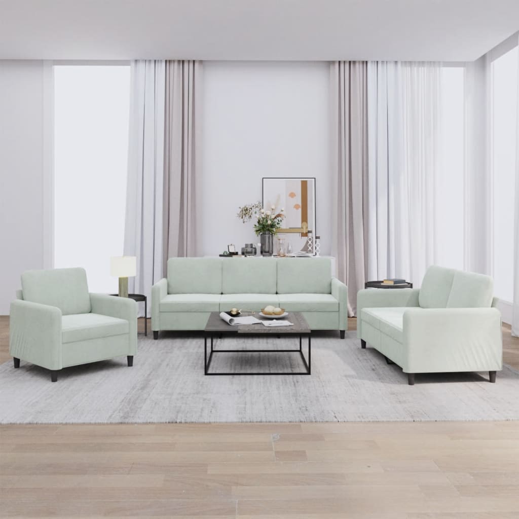 Set Di Divani 3 Pz Grigio Chiaro In Velluto