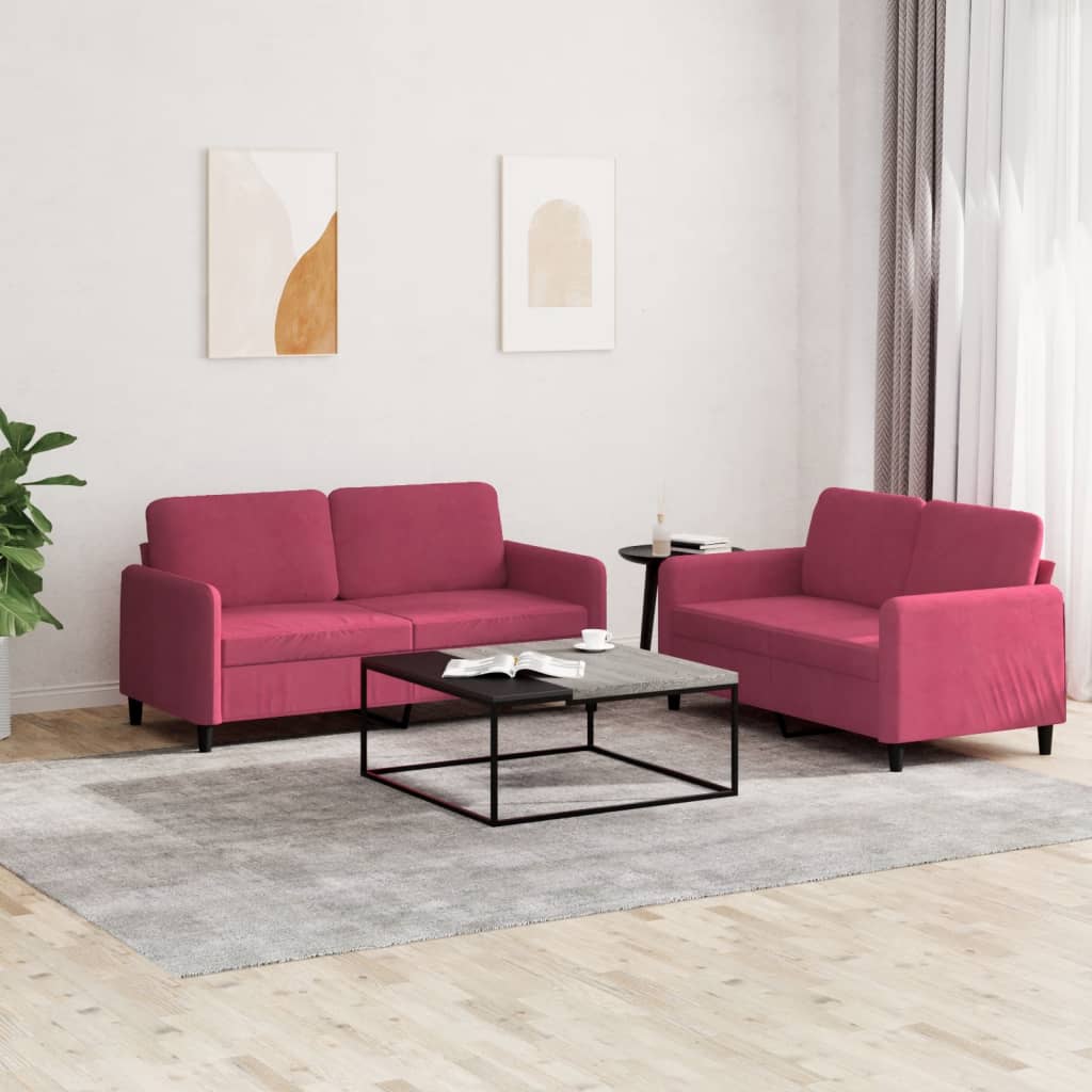 Set Di Divani 2 Pz Rosso Vino In Velluto
