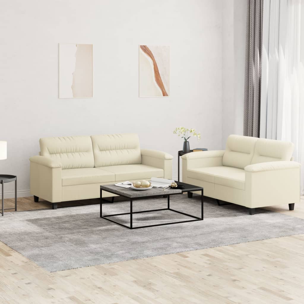 Set Di Divani 2 Pz Con Cuscini Crema In Similpelle