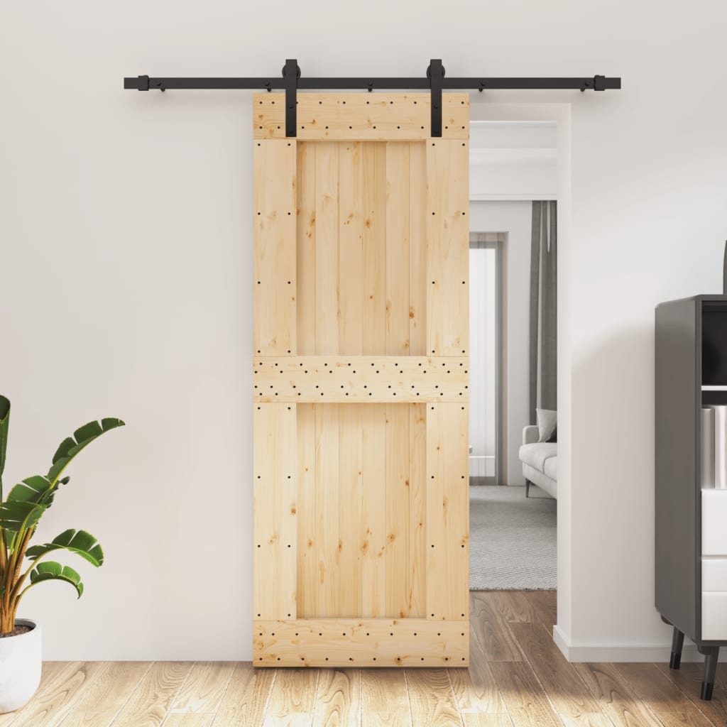 Porta Scorrevole Con Set Hardware 80x210 Cm Legno Massello Pino
