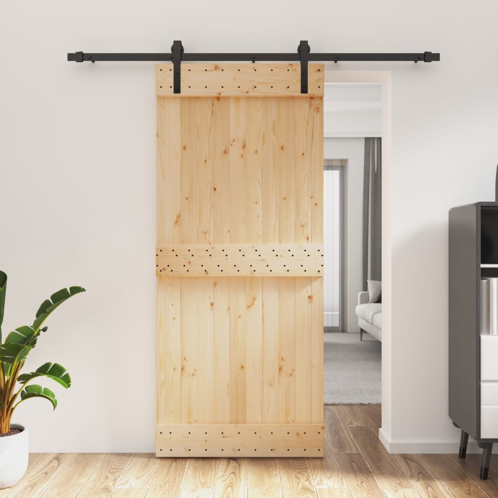 Porta Scorrevole Con Set Hardware 90x210 Cm Legno Massello Pino