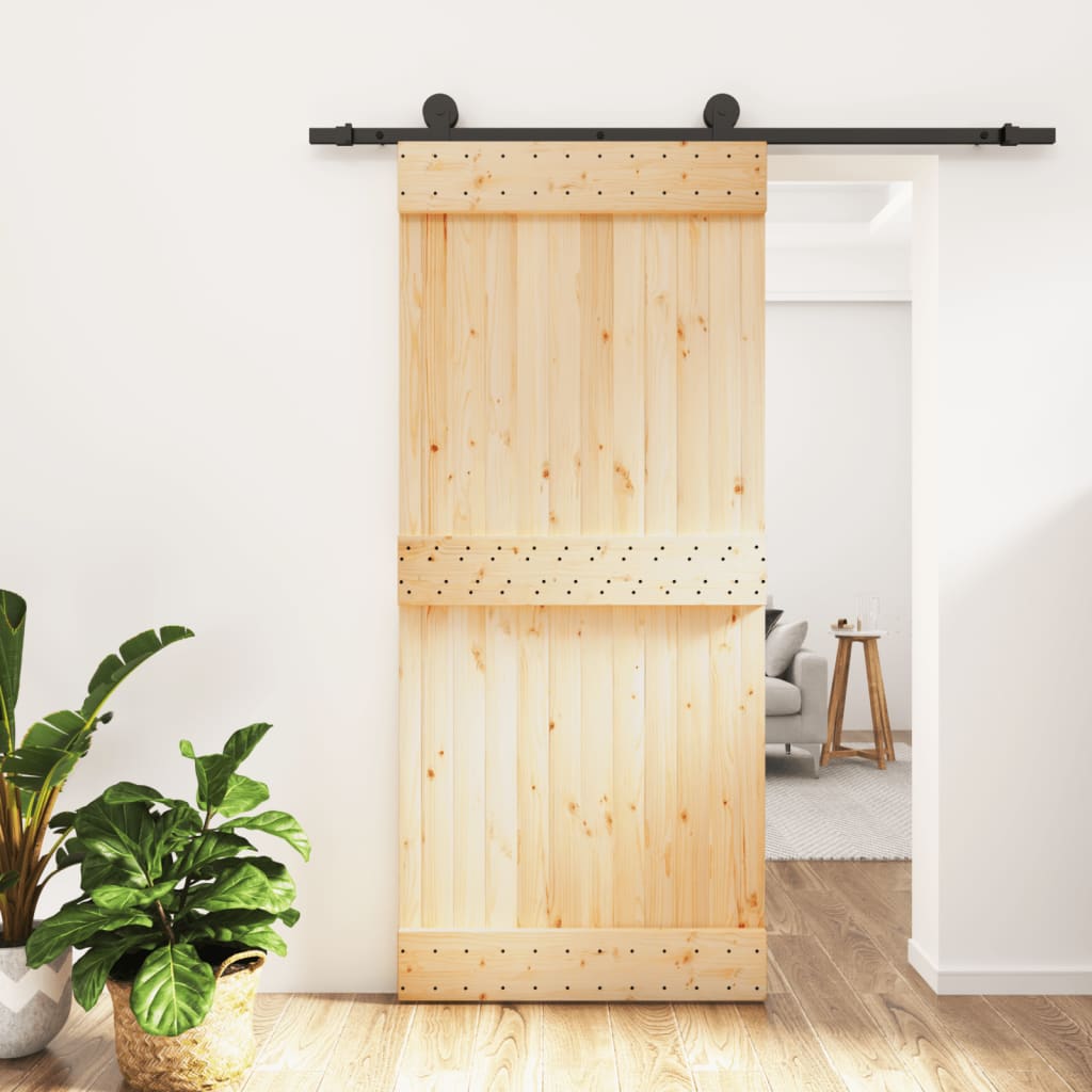 Porta Scorrevole Con Set Hardware 90x210 Cm Legno Massello Pino