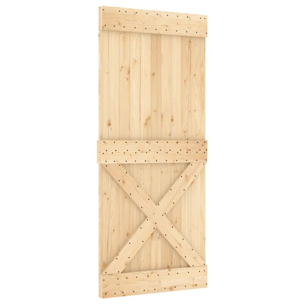 Porta Scorrevole Con Set Hardware 90x210 Cm Legno Massello Pino - Image 3