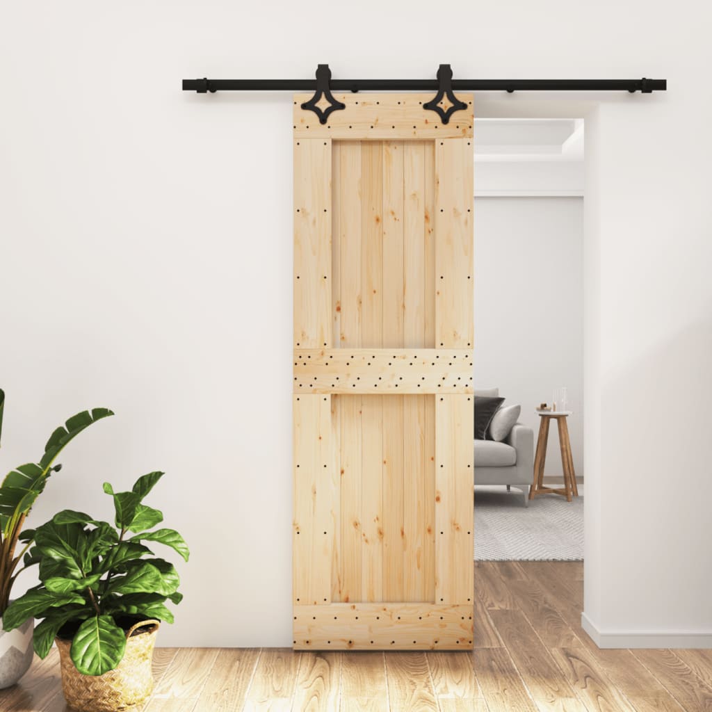 Porta Scorrevole Con Set Hardware 70x210 Cm Legno Massello Pino
