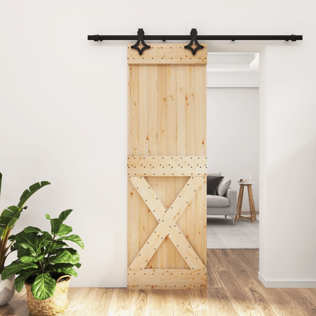 Porta Scorrevole Con Set Hardware 70x210 Cm Legno Massello Pino
