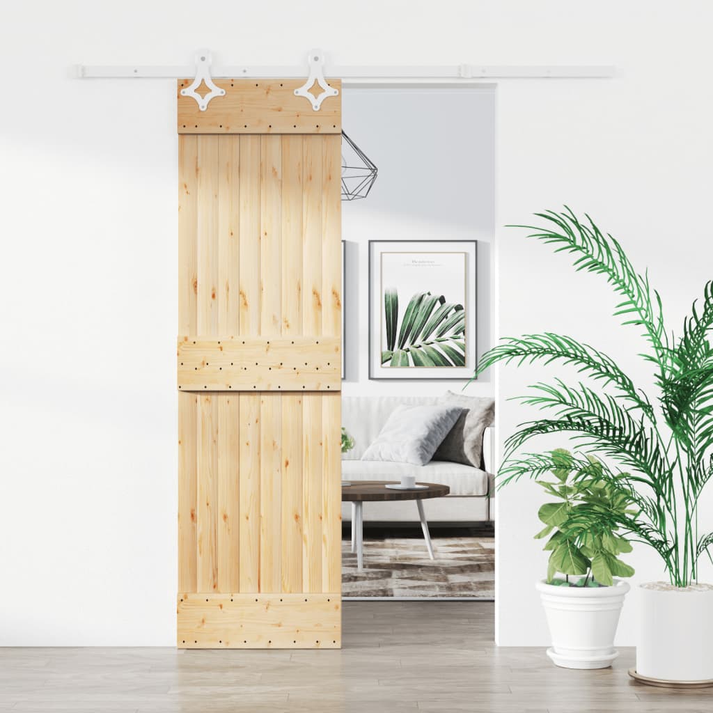 Porta Scorrevole Con Set Hardware 70x210 Cm Legno Massello Pino