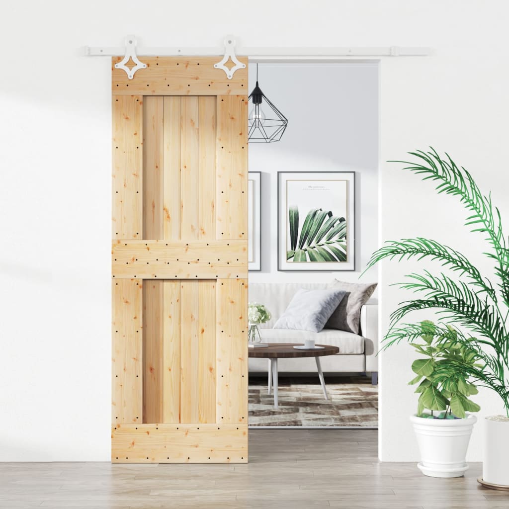 Porta Scorrevole Con Set Hardware 70x210 Cm Legno Massello Pino
