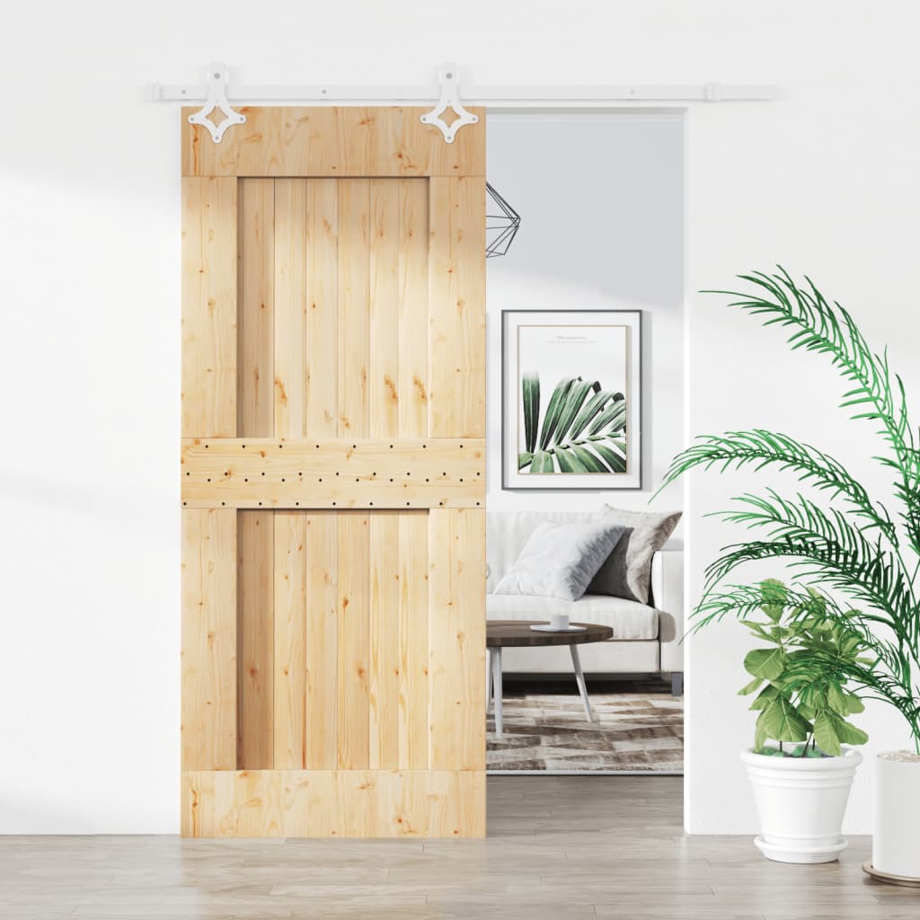 Porta Scorrevole Con Set Hardware 85x210 Cm Legno Massello Pino