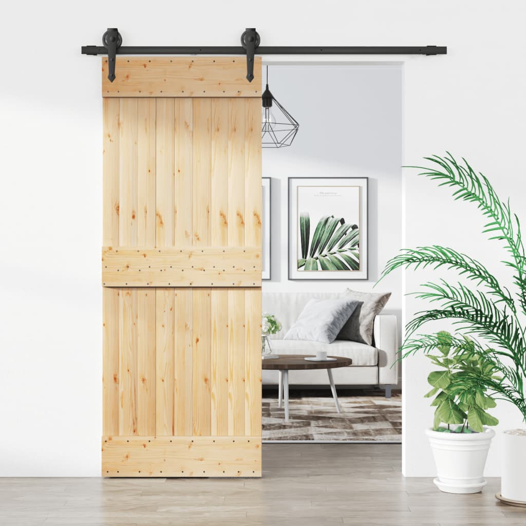 Porta Scorrevole Con Set Hardware 80x210 Cm Legno Massello Pino