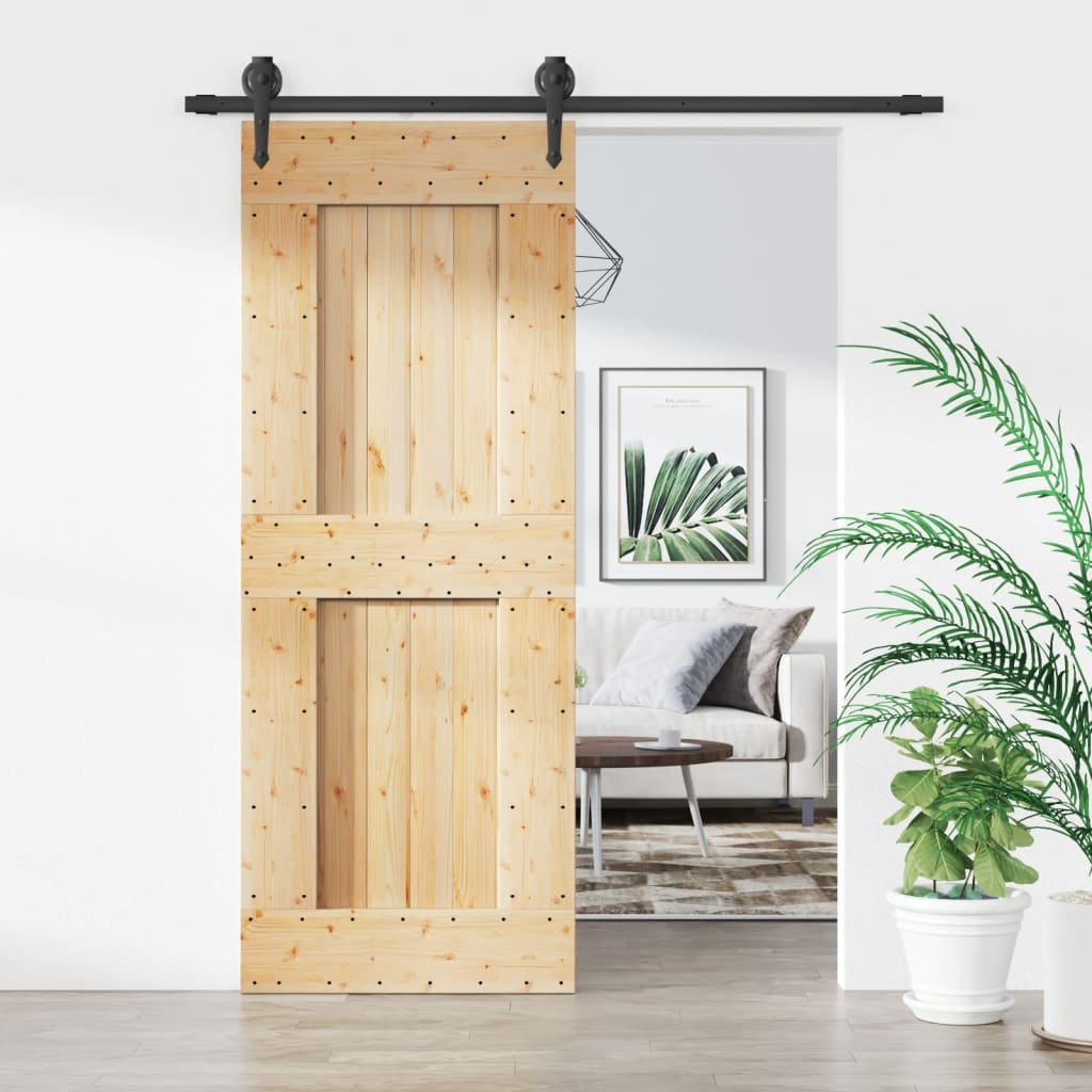 Porta Scorrevole Con Set Hardware 80x210 Cm Legno Massello Pino