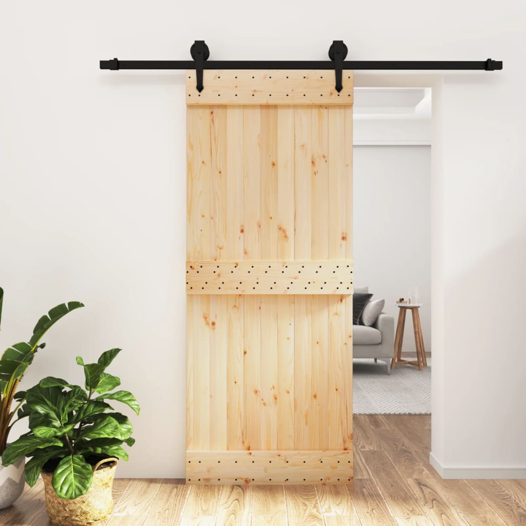 Porta Scorrevole Con Set Hardware 85x210 Cm Legno Massello Pino