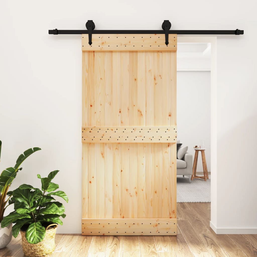 Porta Scorrevole Con Set Hardware 100x210cm Legno Massello Pino