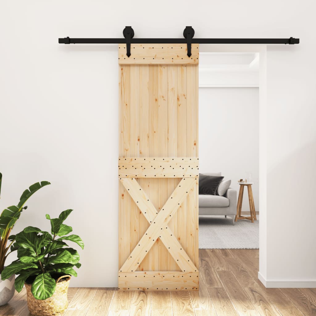 Porta Scorrevole Con Set Hardware 70x210 Cm Legno Massello Pino