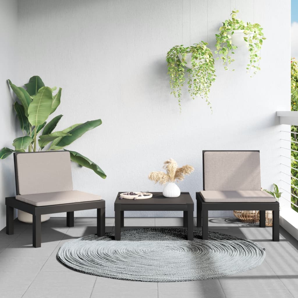 Set Salotto Da Giardino 3 Pz Con Cuscini Antracite In pp
