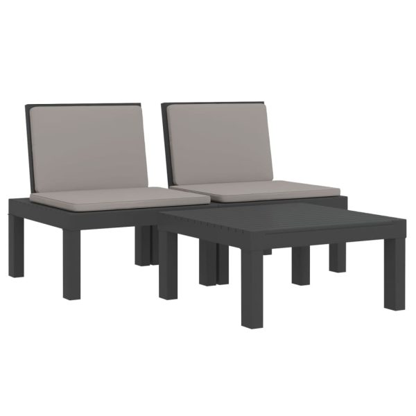 Set Salotto Da Giardino 3 Pz Con Cuscini Antracite In pp - Image 3