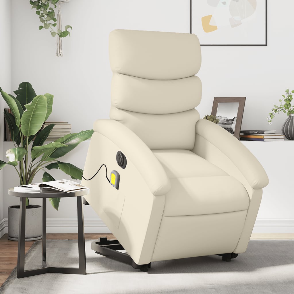 Poltrona Alzapersona Elettrica Reclinabile Crema In Similpelle