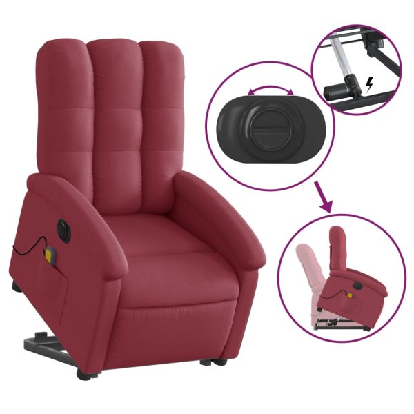 Poltrona Alzapersona Massaggiante Elettrica Rosso Vino Tessuto - Image 5