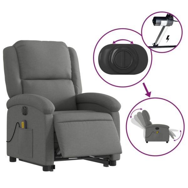 Poltrona Alzapersona Massaggi Elettrica Grigio Scuro Tessuto - Image 6