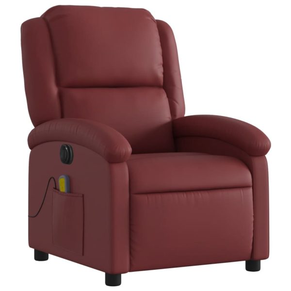 Poltrona Massaggiante Reclinabile Rosso Vino In Similpelle - Image 4