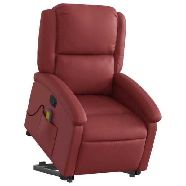 Poltrona Alzapersone Massaggi Reclinabile Rosso Vino Similpelle - Image 3
