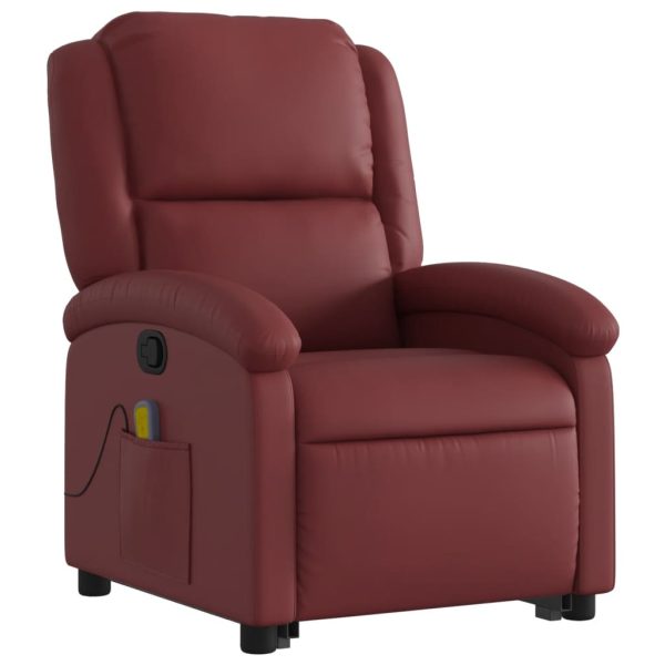 Poltrona Alzapersone Massaggi Reclinabile Rosso Vino Similpelle - Image 4