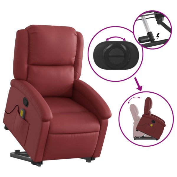 Poltrona Alzapersone Massaggi Reclinabile Rosso Vino Similpelle - Image 6