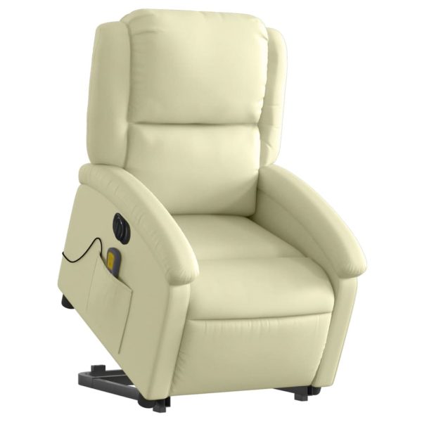 Poltrona Alzapersona Massaggi Reclinabile Elettrica Crema Pelle - Image 3