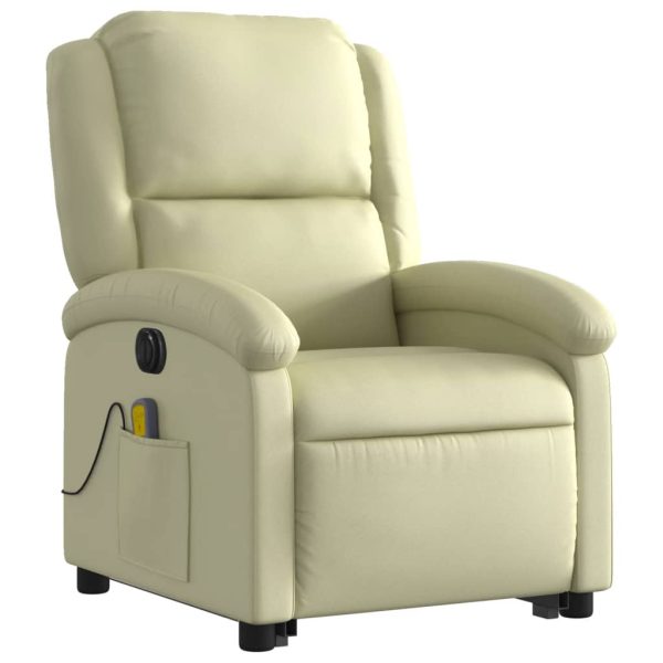 Poltrona Alzapersona Massaggi Reclinabile Elettrica Crema Pelle - Image 4