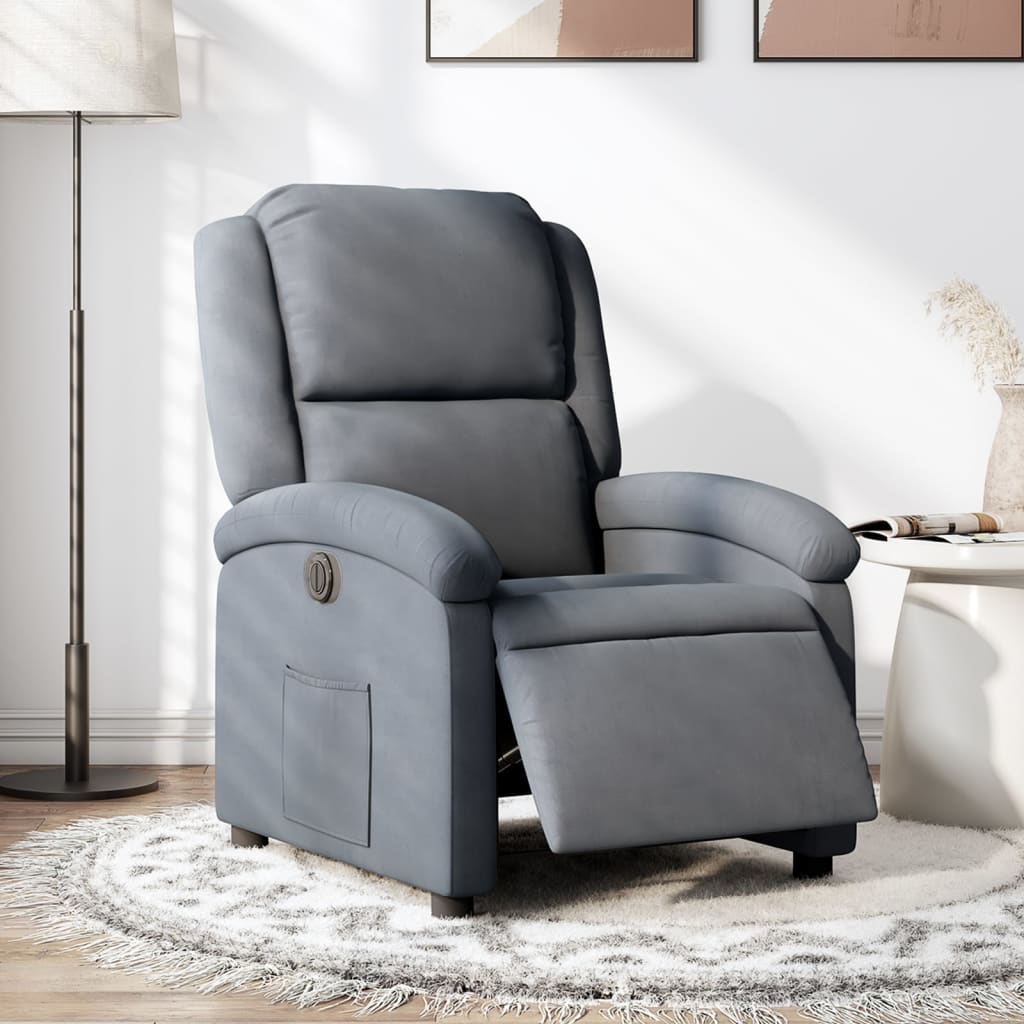 Poltrona Elettrica Reclinabile Grigio Scuro In Vera Pelle