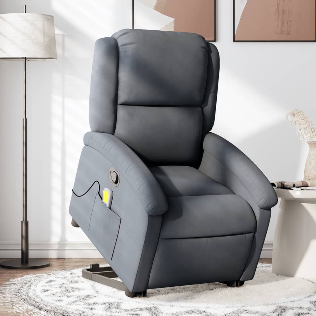 Poltrona Alzapersona Reclinabile Grigio Scuro In Velluto